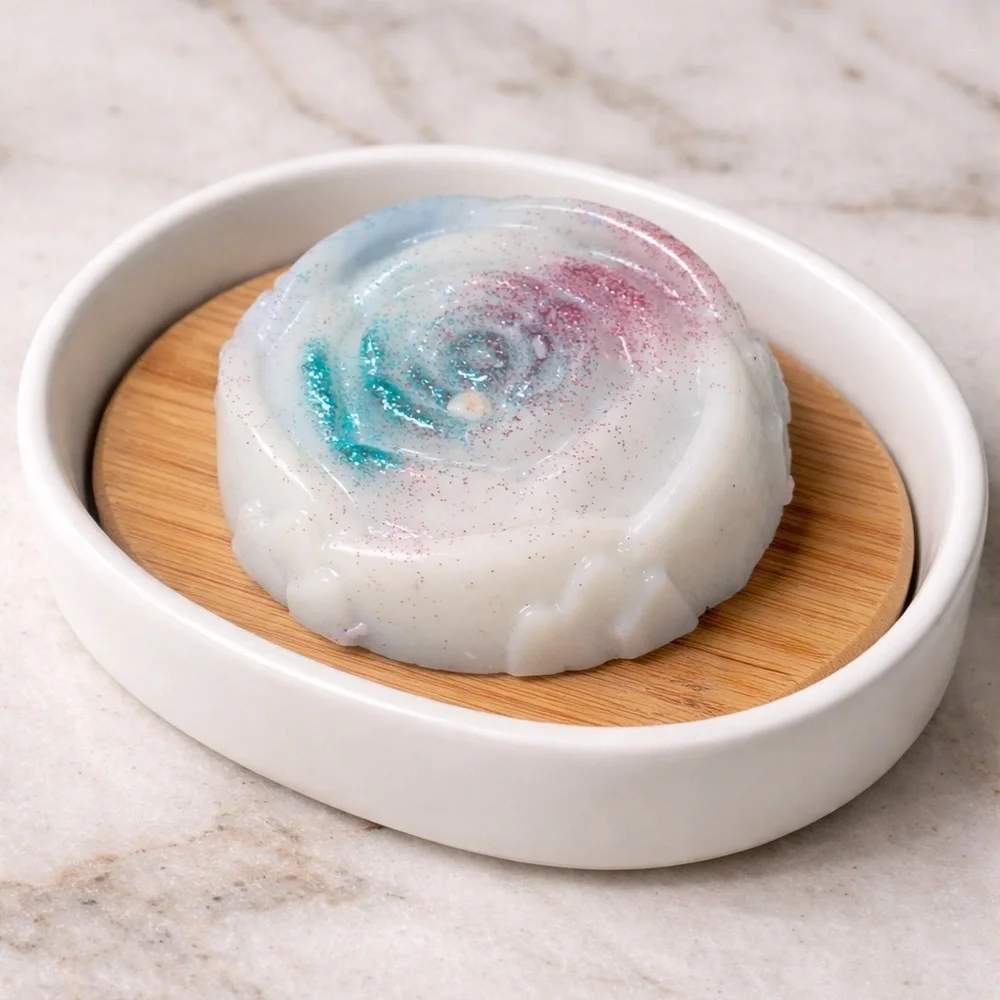 Vanilla rum sugar soap scrub rose shimmer bar 3x3in 8oz Shea butter based